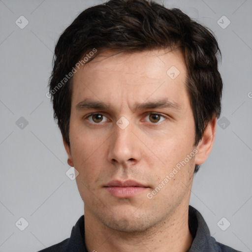 Neutral white adult male with short  brown hair and brown eyes