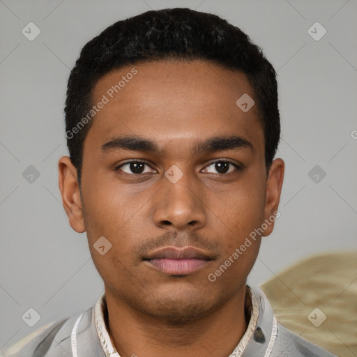 Neutral black young-adult male with short  brown hair and brown eyes