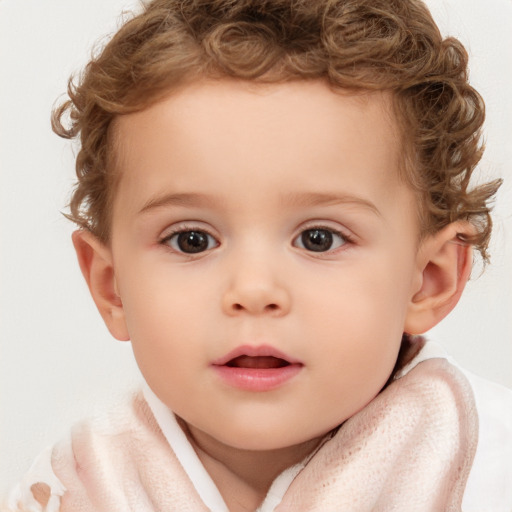 Neutral white child female with short  brown hair and brown eyes