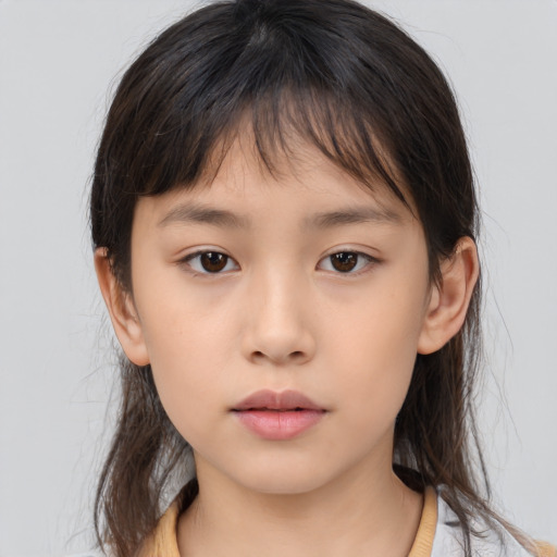 Neutral asian child female with medium  brown hair and brown eyes
