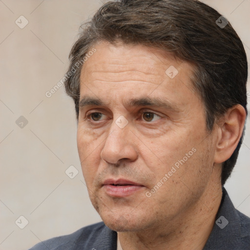 Neutral white adult male with short  brown hair and brown eyes
