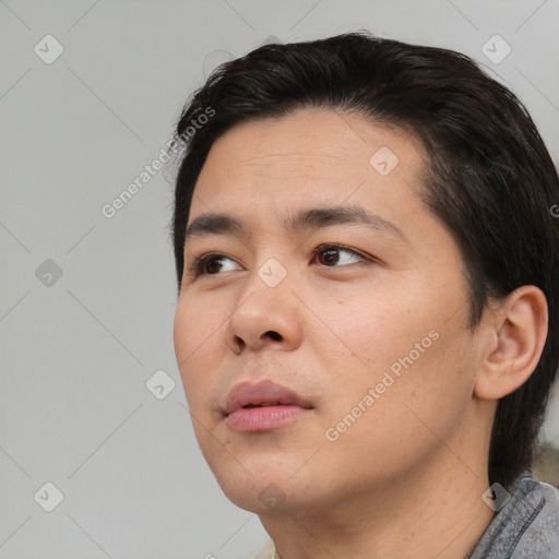 Neutral asian young-adult male with short  black hair and brown eyes