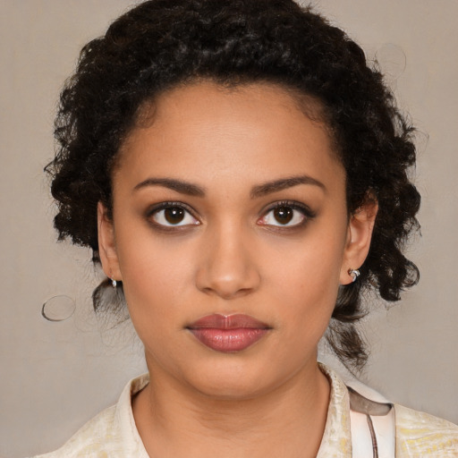 Neutral latino young-adult female with medium  black hair and brown eyes