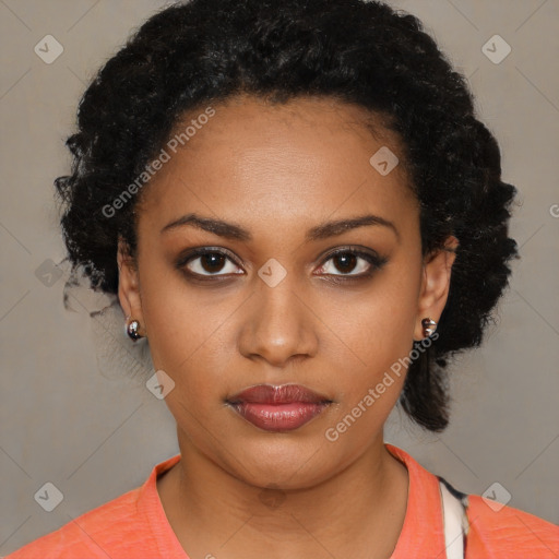 Neutral black young-adult female with short  black hair and brown eyes