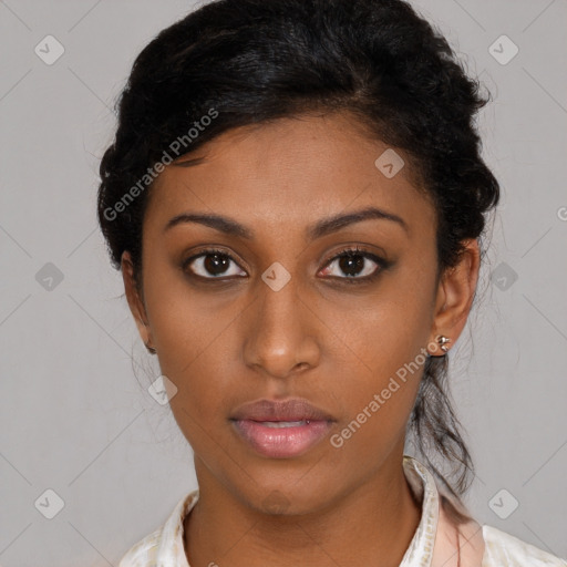 Neutral black young-adult female with short  brown hair and brown eyes