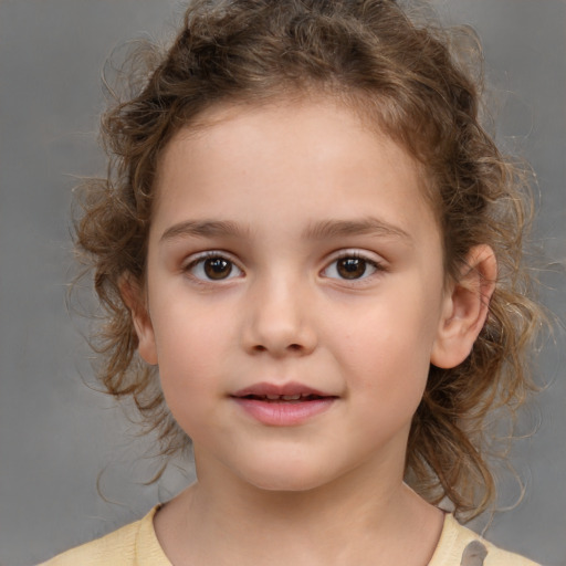 Neutral white child female with medium  brown hair and brown eyes