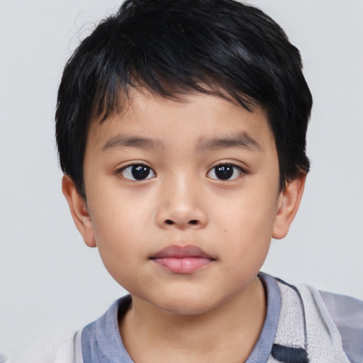 Neutral asian child male with short  brown hair and brown eyes