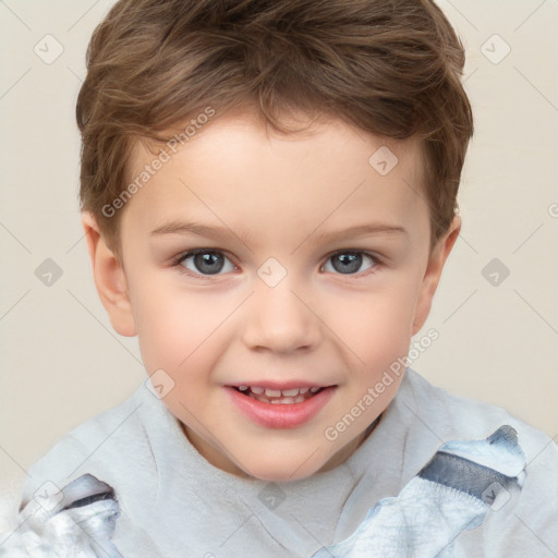 Joyful white child male with short  brown hair and brown eyes