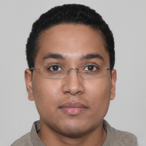 Neutral latino young-adult male with short  brown hair and brown eyes