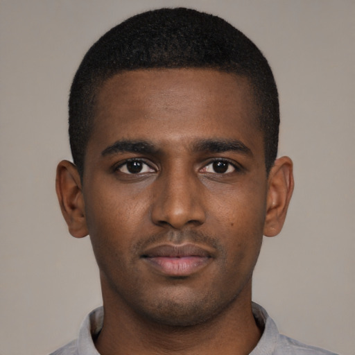 Neutral black young-adult male with short  brown hair and brown eyes