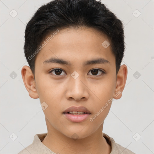 Neutral asian young-adult male with short  brown hair and brown eyes