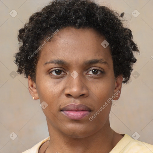 Neutral black young-adult female with short  brown hair and brown eyes