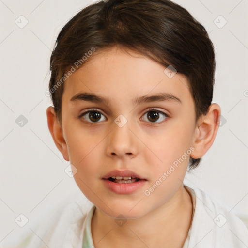 Neutral white child female with short  brown hair and brown eyes