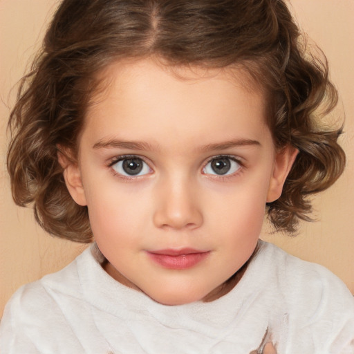 Neutral white child female with medium  brown hair and brown eyes