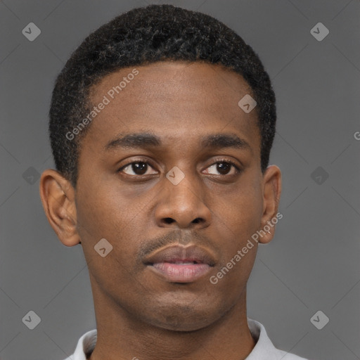 Neutral black young-adult male with short  brown hair and brown eyes