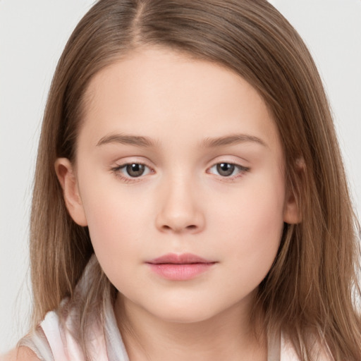 Neutral white child female with long  brown hair and brown eyes