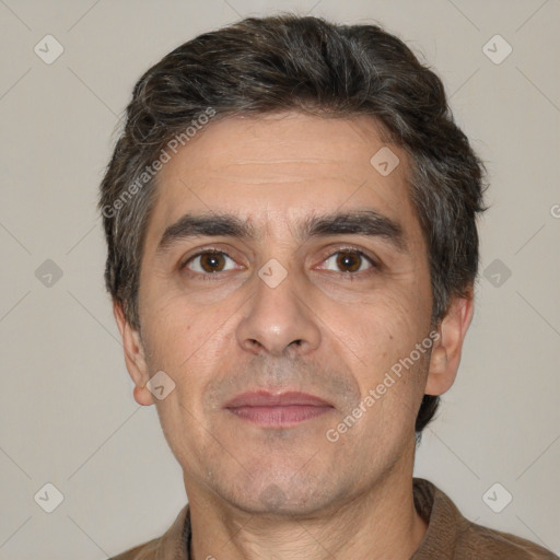 Neutral white adult male with short  brown hair and brown eyes