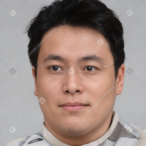 Neutral asian young-adult male with short  brown hair and brown eyes