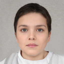 Neutral white child female with short  brown hair and brown eyes