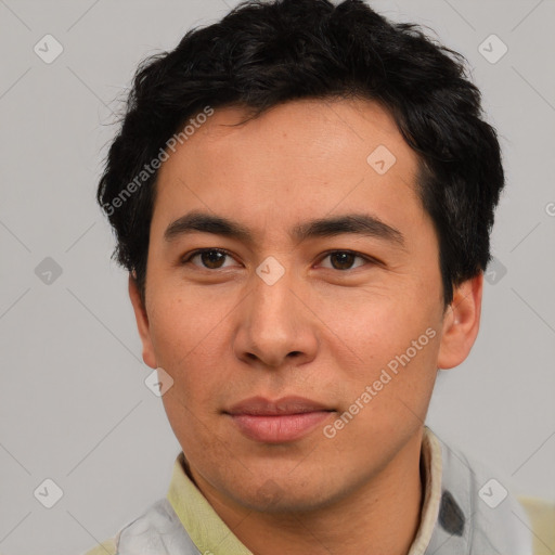 Neutral asian young-adult male with short  brown hair and brown eyes