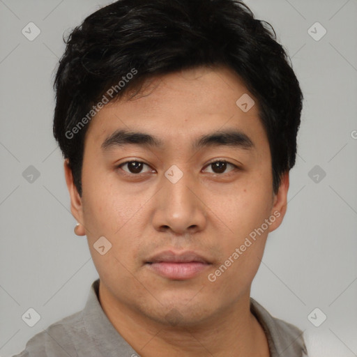 Neutral asian young-adult male with short  black hair and brown eyes