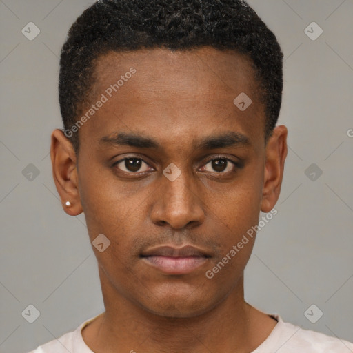 Neutral black young-adult male with short  brown hair and brown eyes