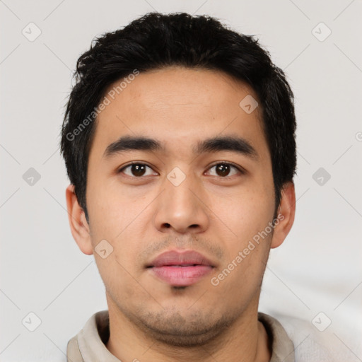 Neutral asian young-adult male with short  black hair and brown eyes