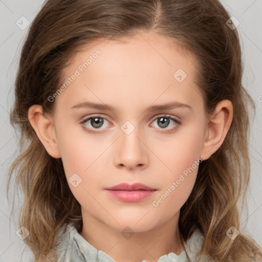 Neutral white child female with medium  brown hair and brown eyes