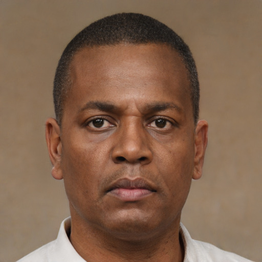 Neutral latino adult male with short  brown hair and brown eyes