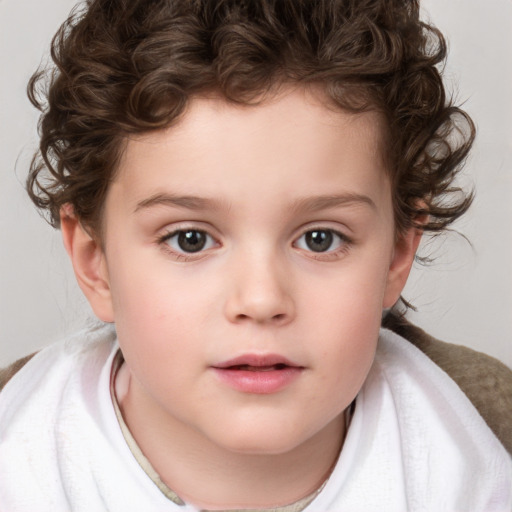 Neutral white child female with short  brown hair and brown eyes