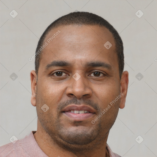 Neutral latino young-adult male with short  brown hair and brown eyes