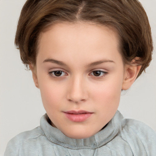 Neutral white child female with short  brown hair and brown eyes