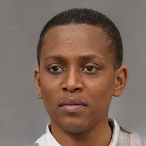 Neutral black young-adult male with short  brown hair and brown eyes