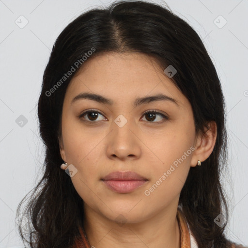 Neutral asian young-adult female with medium  brown hair and brown eyes