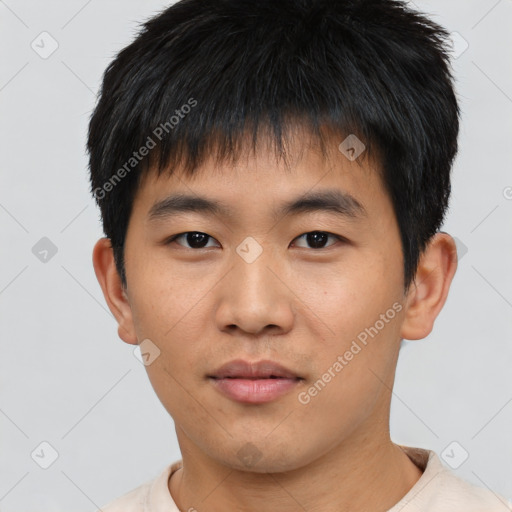 Neutral asian young-adult male with short  black hair and brown eyes