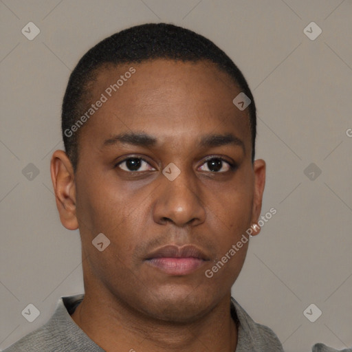 Neutral black young-adult male with short  brown hair and brown eyes