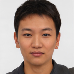 Neutral asian young-adult male with short  brown hair and brown eyes