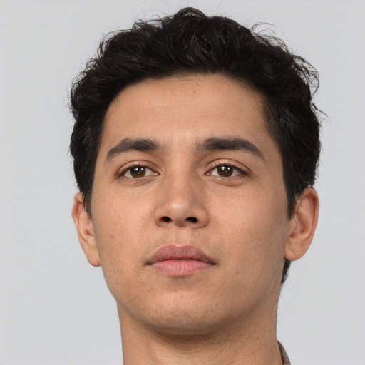 Neutral asian young-adult male with short  brown hair and brown eyes