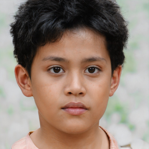 Neutral asian child male with short  brown hair and brown eyes