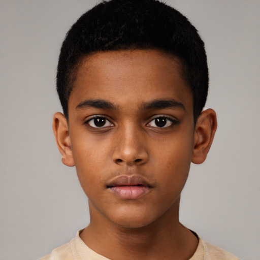 Neutral black child male with short  black hair and brown eyes