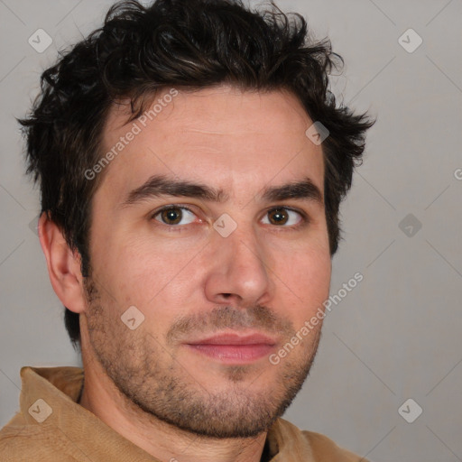 Neutral white adult male with short  brown hair and brown eyes