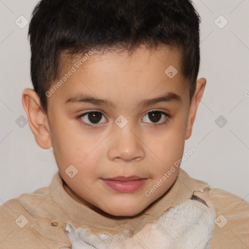 Joyful white child male with short  brown hair and brown eyes