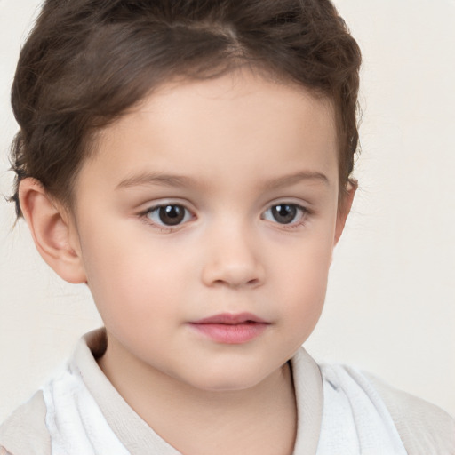 Neutral white child female with short  brown hair and brown eyes