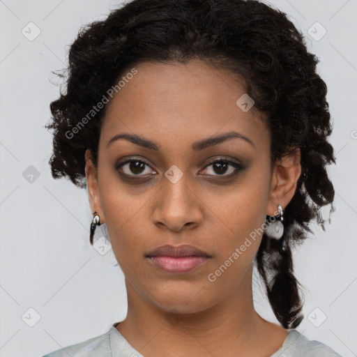 Neutral black young-adult female with short  brown hair and brown eyes