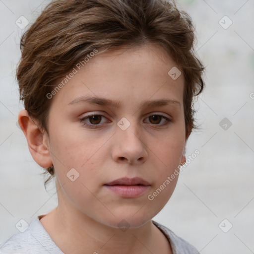 Neutral white child female with short  brown hair and brown eyes