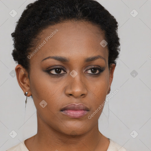 Neutral black young-adult female with short  brown hair and brown eyes