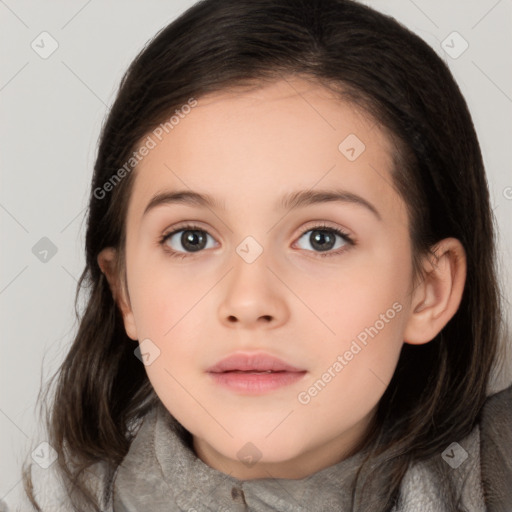 Neutral white child female with medium  brown hair and brown eyes