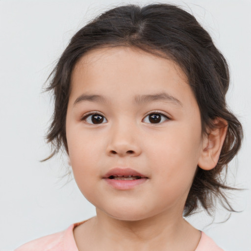 Neutral white child female with medium  brown hair and brown eyes