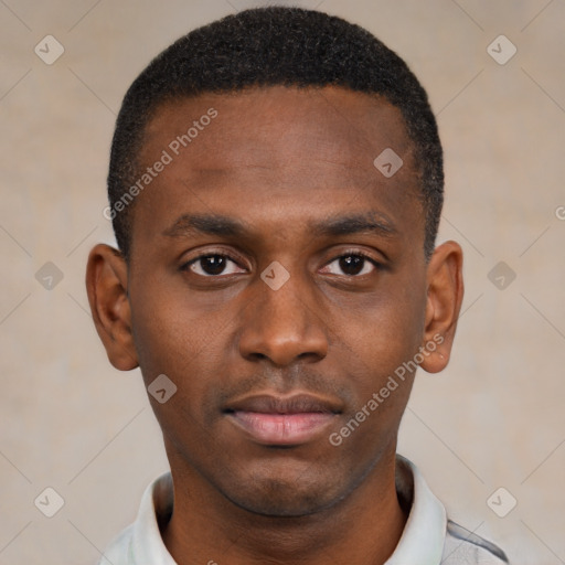 Neutral black young-adult male with short  brown hair and brown eyes