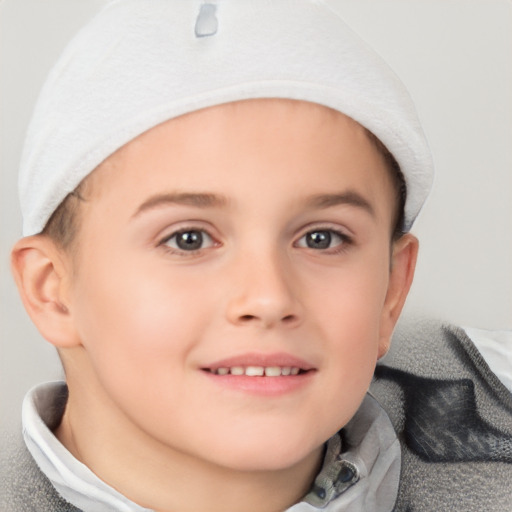 Joyful white child female with short  brown hair and brown eyes